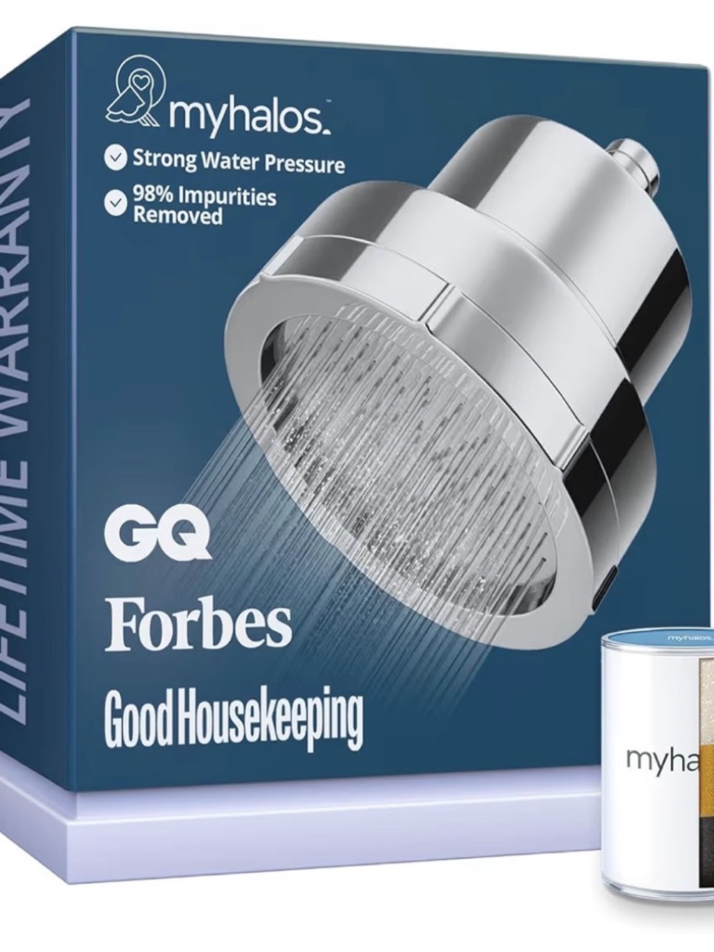 MyHalos® Filtered Shower Head • Silver • Removes Chlorine • New In Box